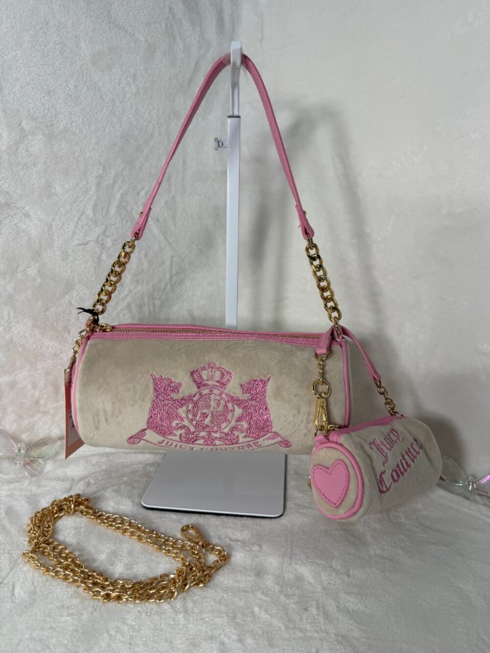 Juicy Couture Cream & Pink Handbag Set with Gold Details — NWT